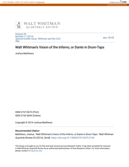 Walt Whitman's Vision of the Inferno, Or Dante in Drum-Taps
