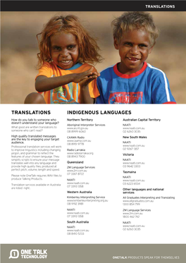 Translations Indigenous Languages