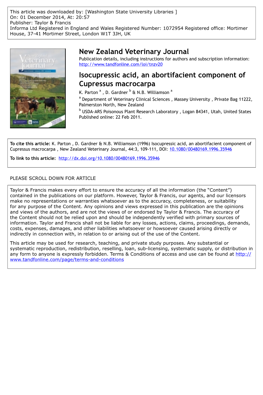 New Zealand Veterinary Journal Isocupressic Acid, an Abortifacient