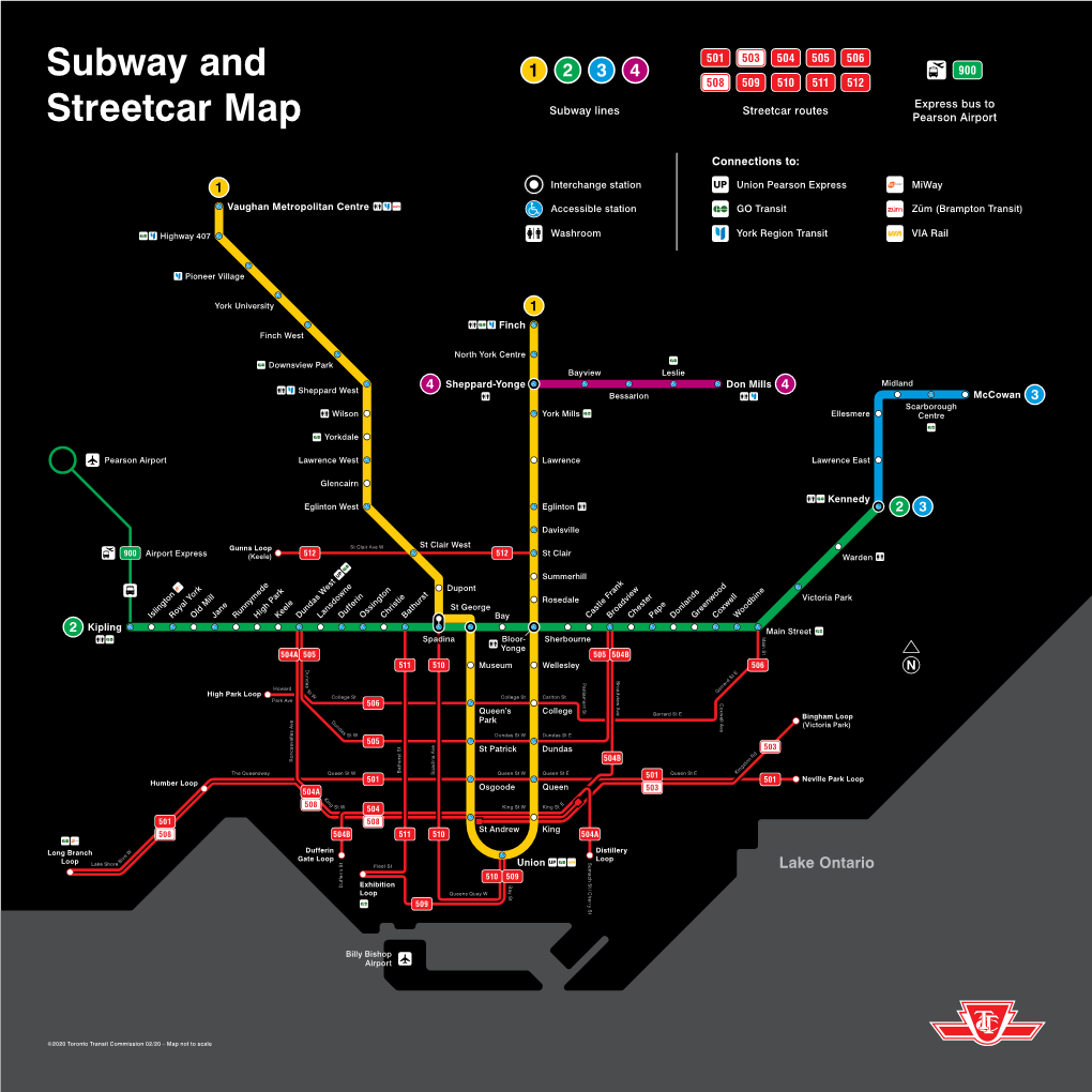 TTC Subway and Streetcar Map – February 2020