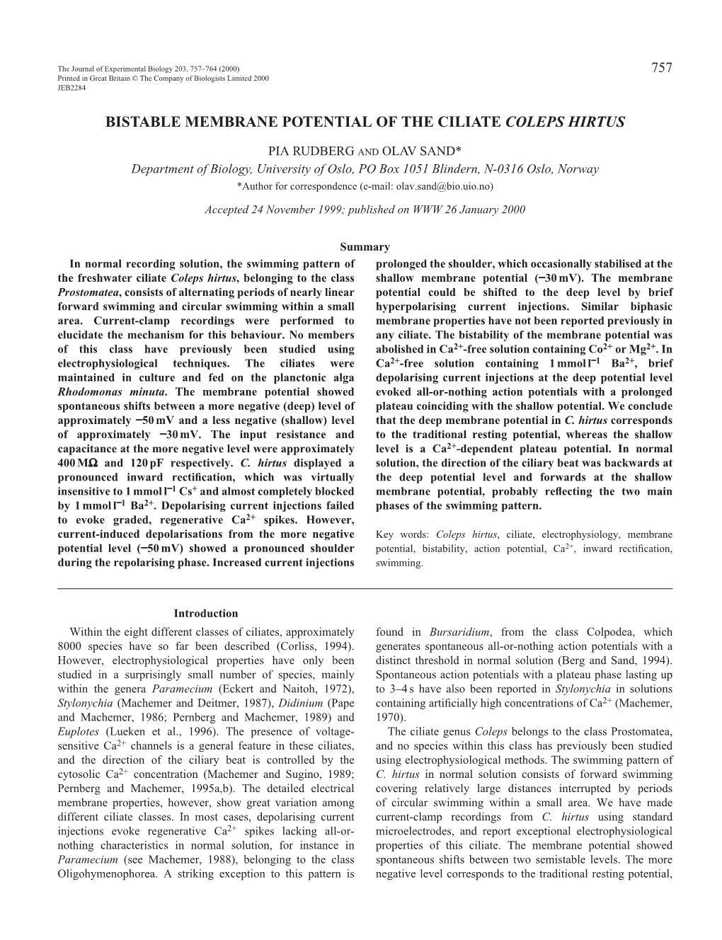 Bistable Membrane Potential of Coleps Hirtus 759