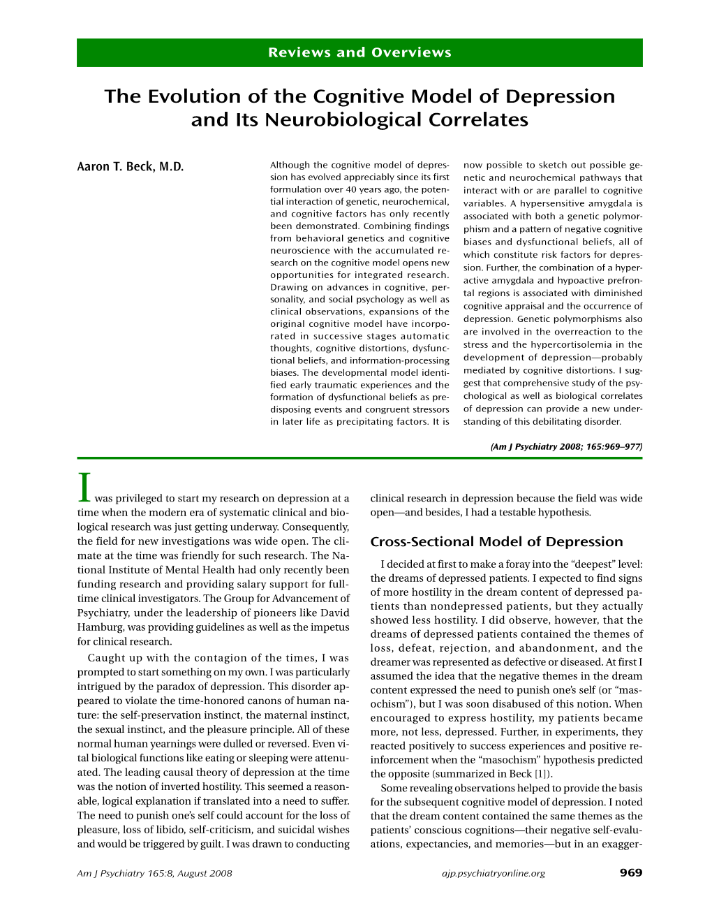 Beck AT. the Evolution of the Cognitive Model of Depression And