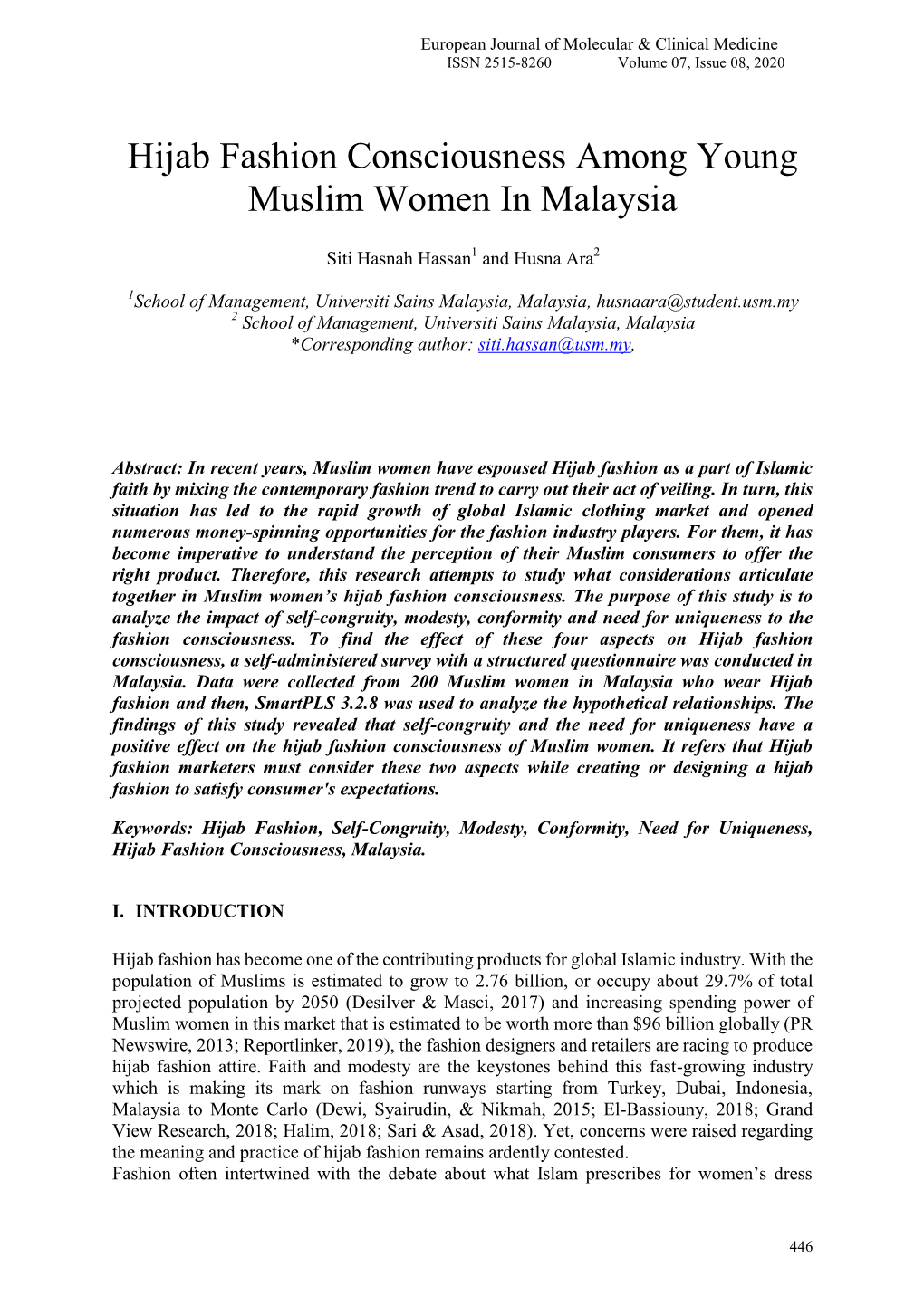 Hijab Fashion Consciousness Among Young Muslim Women in Malaysia