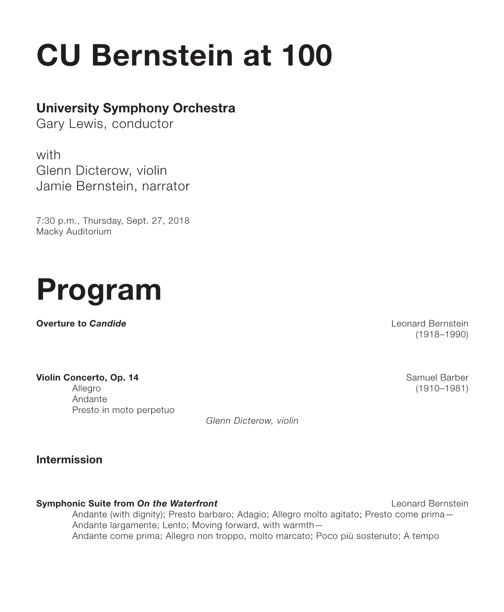 CU Bernstein at 100: University Symphony Orchestra