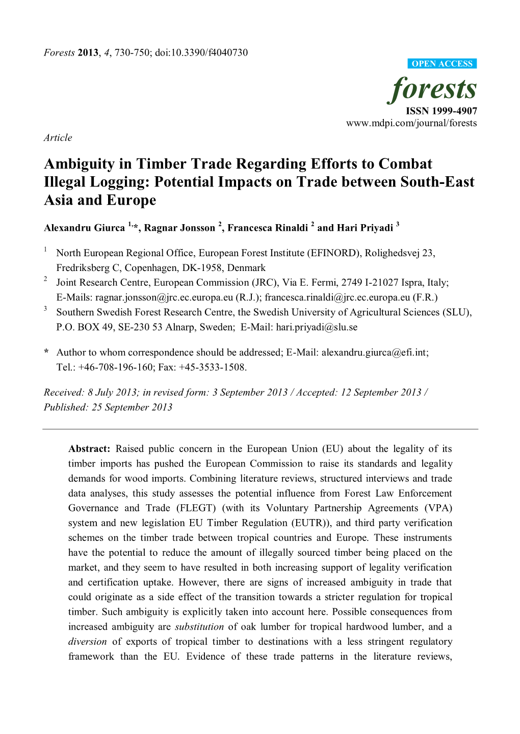 Ambiguity in Timber Trade Regarding Efforts to Combat Illegal Logging: Potential Impacts on Trade Between South-East Asia and Europe