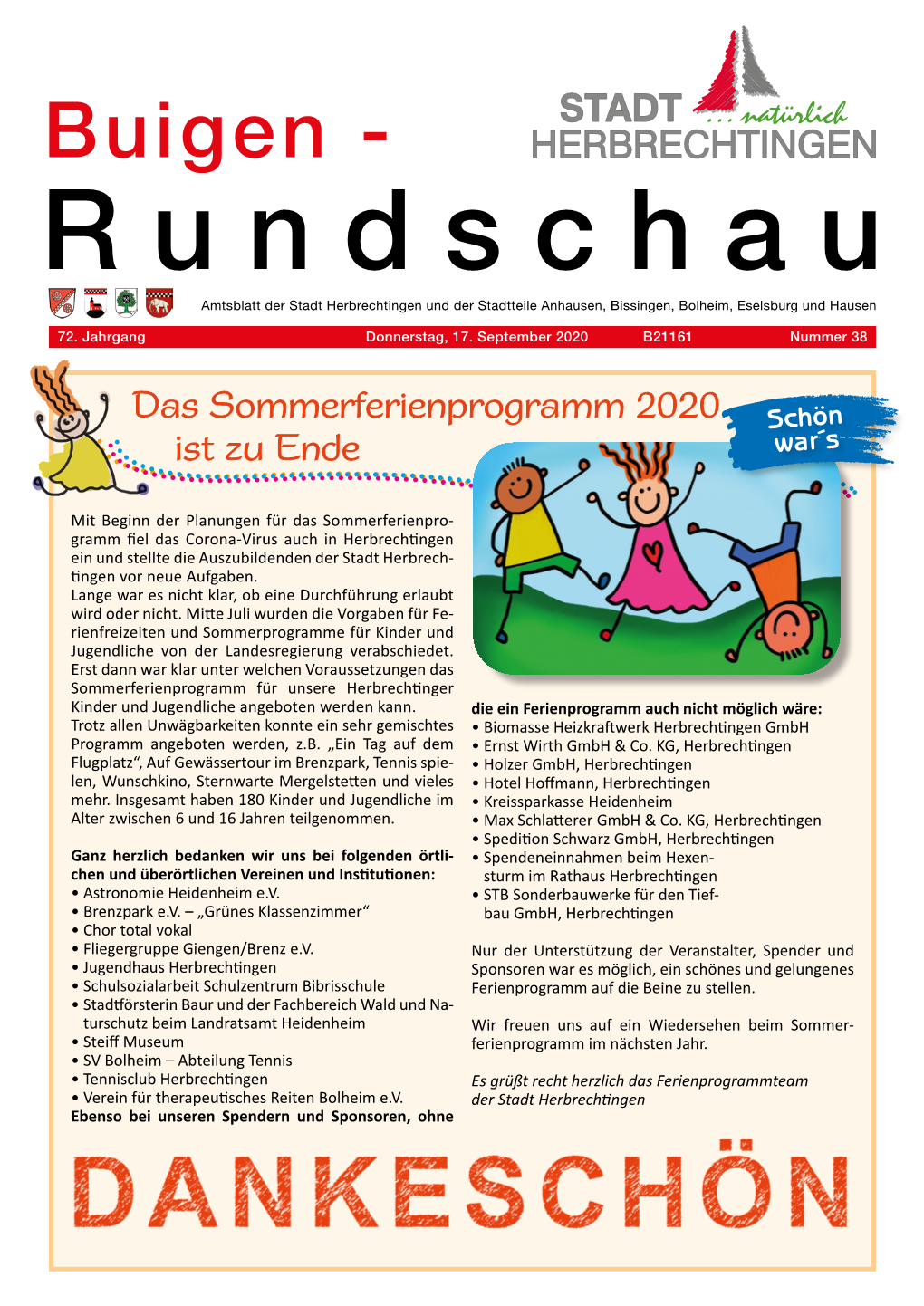 Buigen - Rundschau Amtsblatt Der Stadt Herbrechtingen Und Der Stadtteile Anhausen, Bissingen, Bolheim, Eselsburg Und Hausen