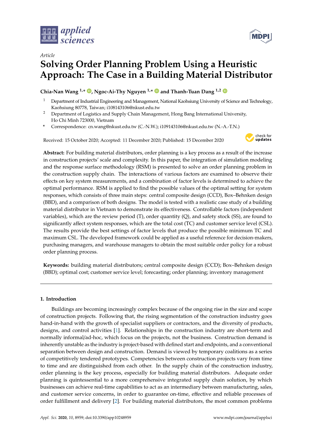 Solving Order Planning Problem Using a Heuristic Approach: the Case in a Building Material Distributor