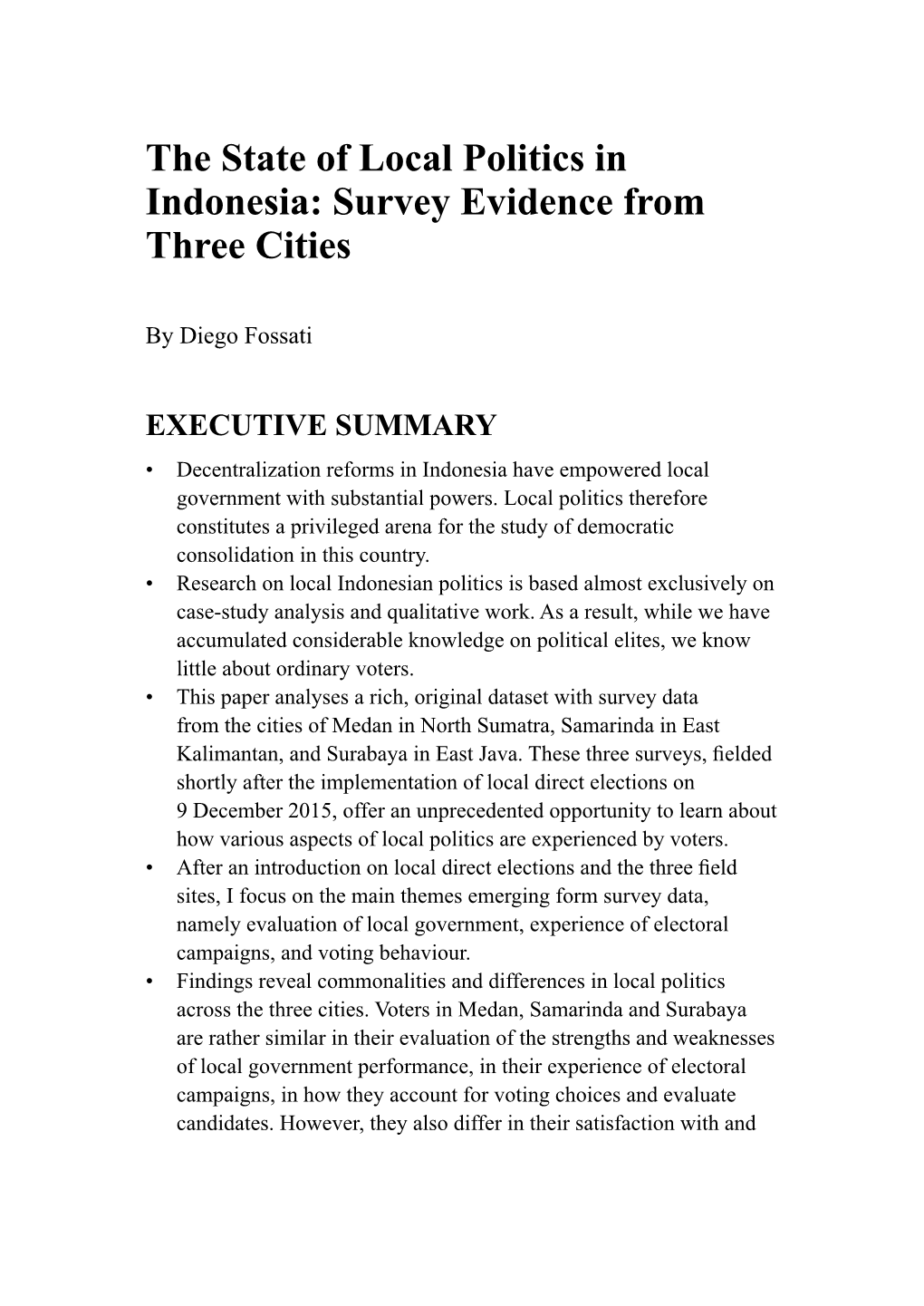 The State of Local Politics in Indonesia: Survey Evidence from Three Cities