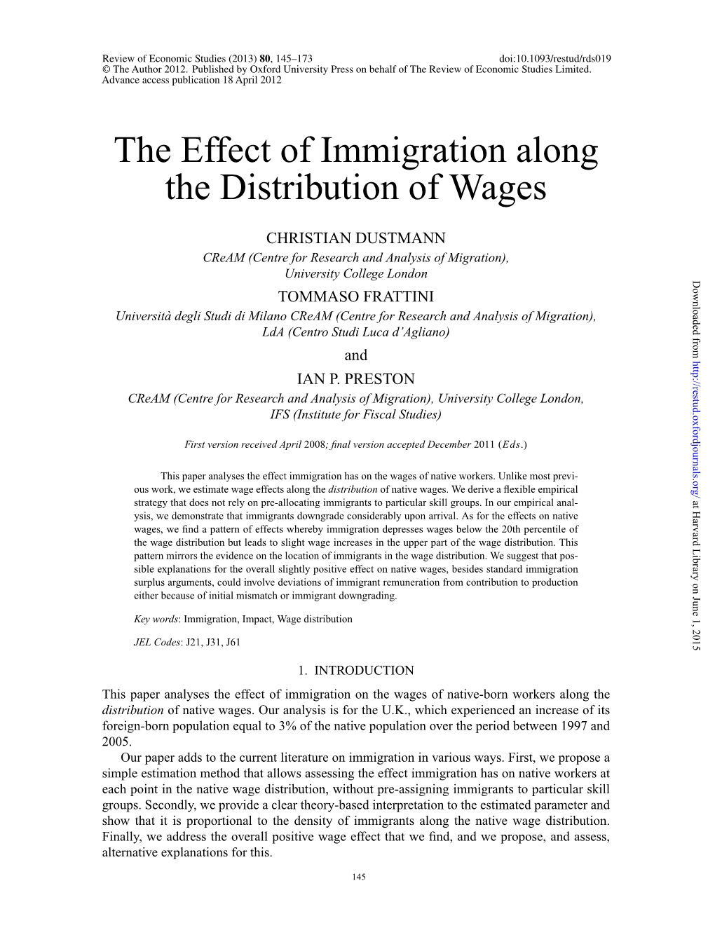 The Effect of Immigration Along the Distribution of Wages