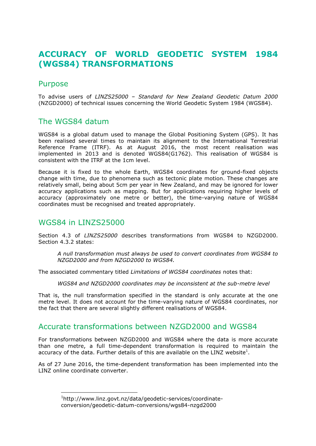 Accuracy of World Geodetic System 1984 (Wgs84) Transformations