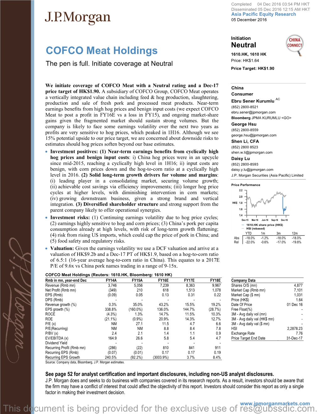 COFCO Meat Holdings 1610.HK, 1610 HK the Pen Is Full