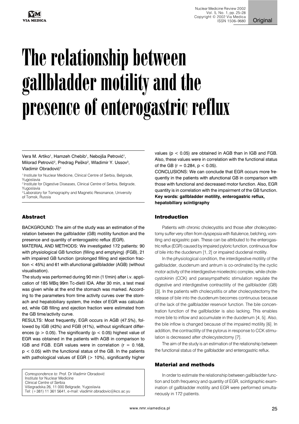 The Relationship Between Gallbladder Motility and the Presence of Enterogastric Reflux