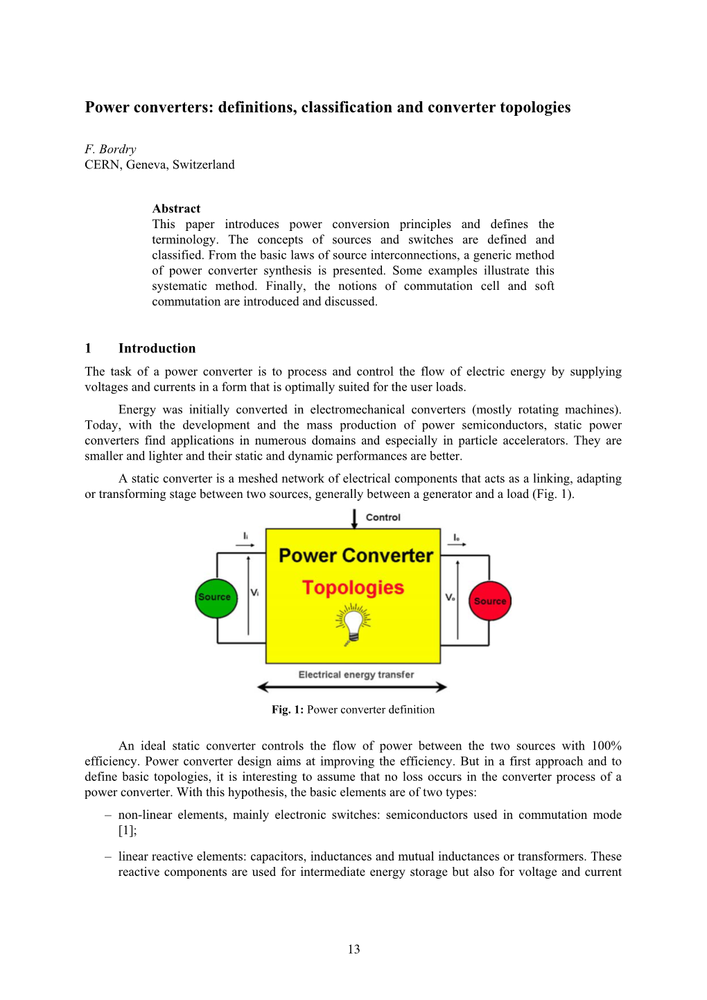 Power Converters: Definitions, Classification and Converter Topologies