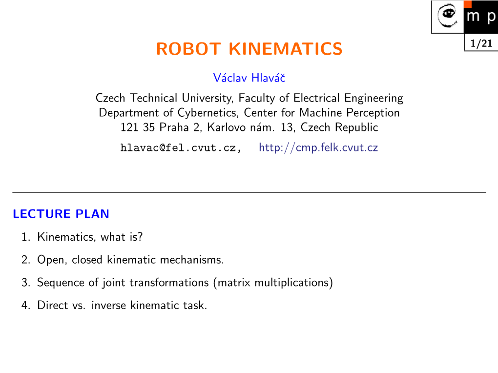 Robot Kinematics 1/21