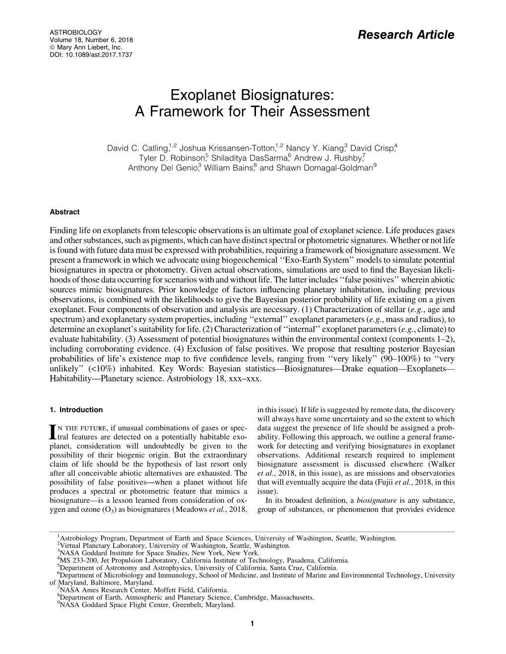 Exoplanet Biosignatures: a Framework for Their Assessment