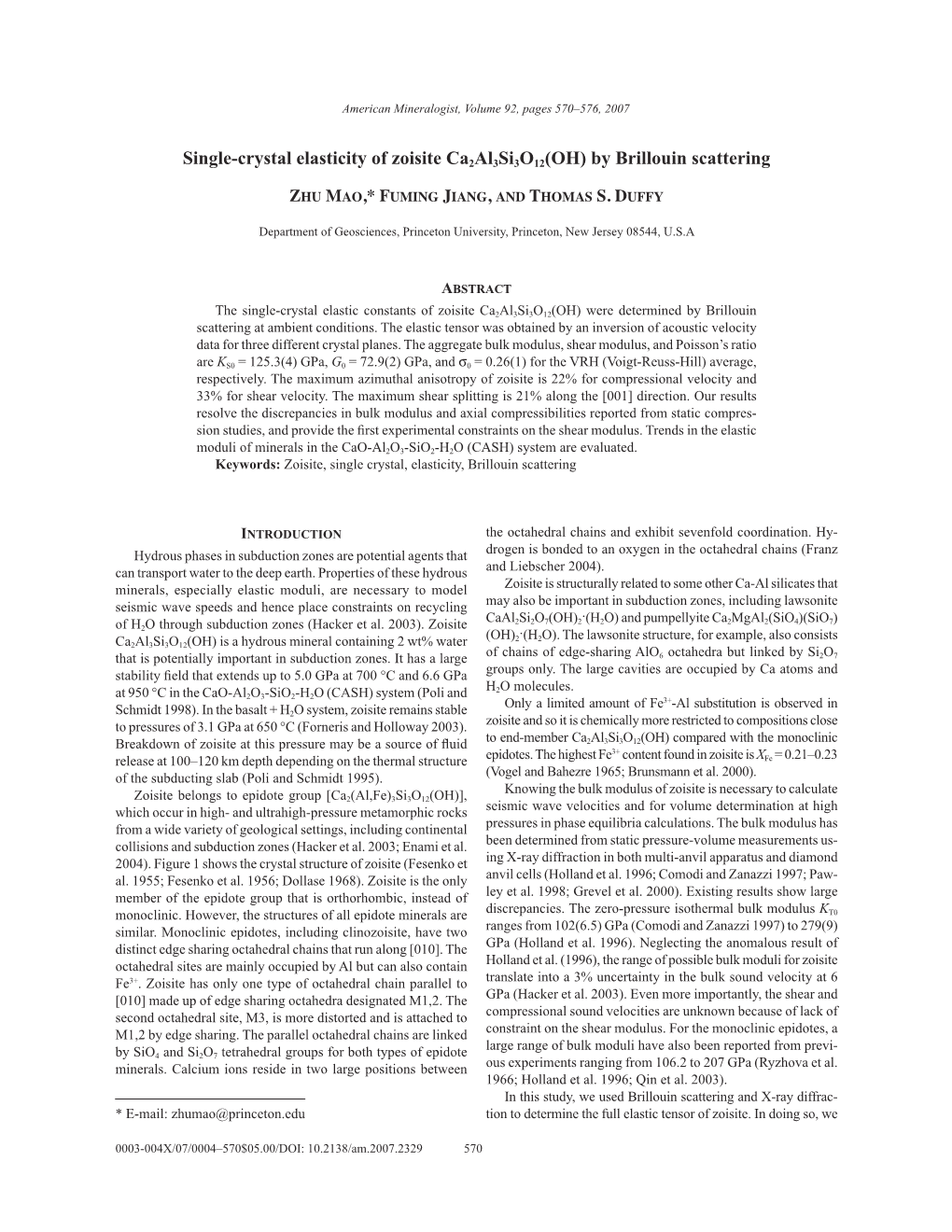 Single-Crystal Elasticity of Zoisite Ca2al3si3o12(OH) by Brillouin Scattering