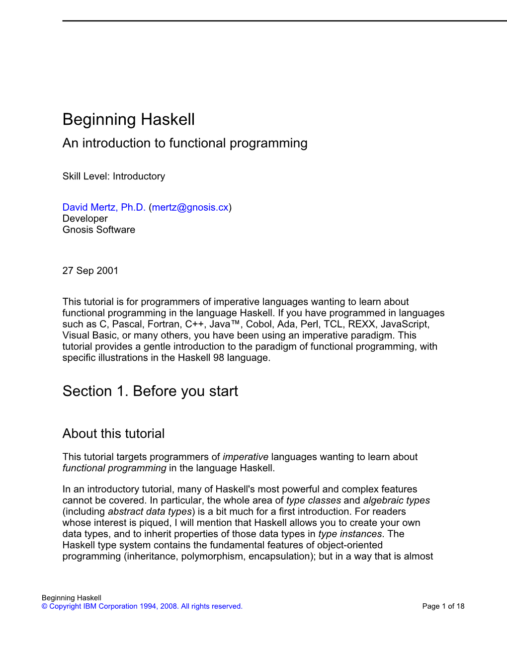 Beginning Haskell an Introduction to Functional Programming