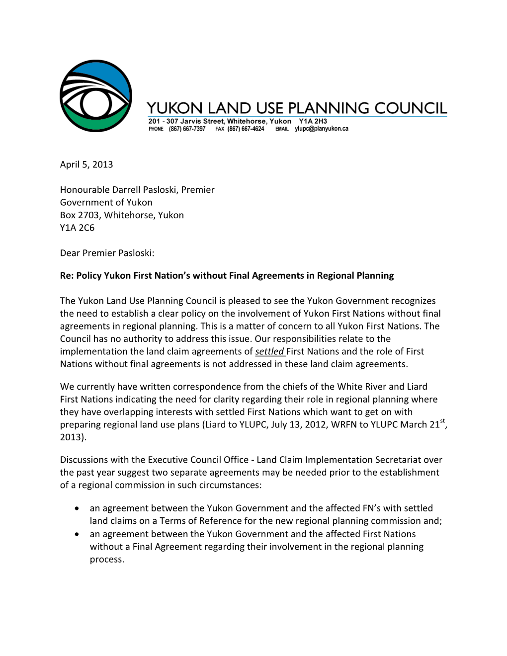 Pdf Policy on Involving Yukon First Nations Without Final Agreements in Regional Land Use Planning