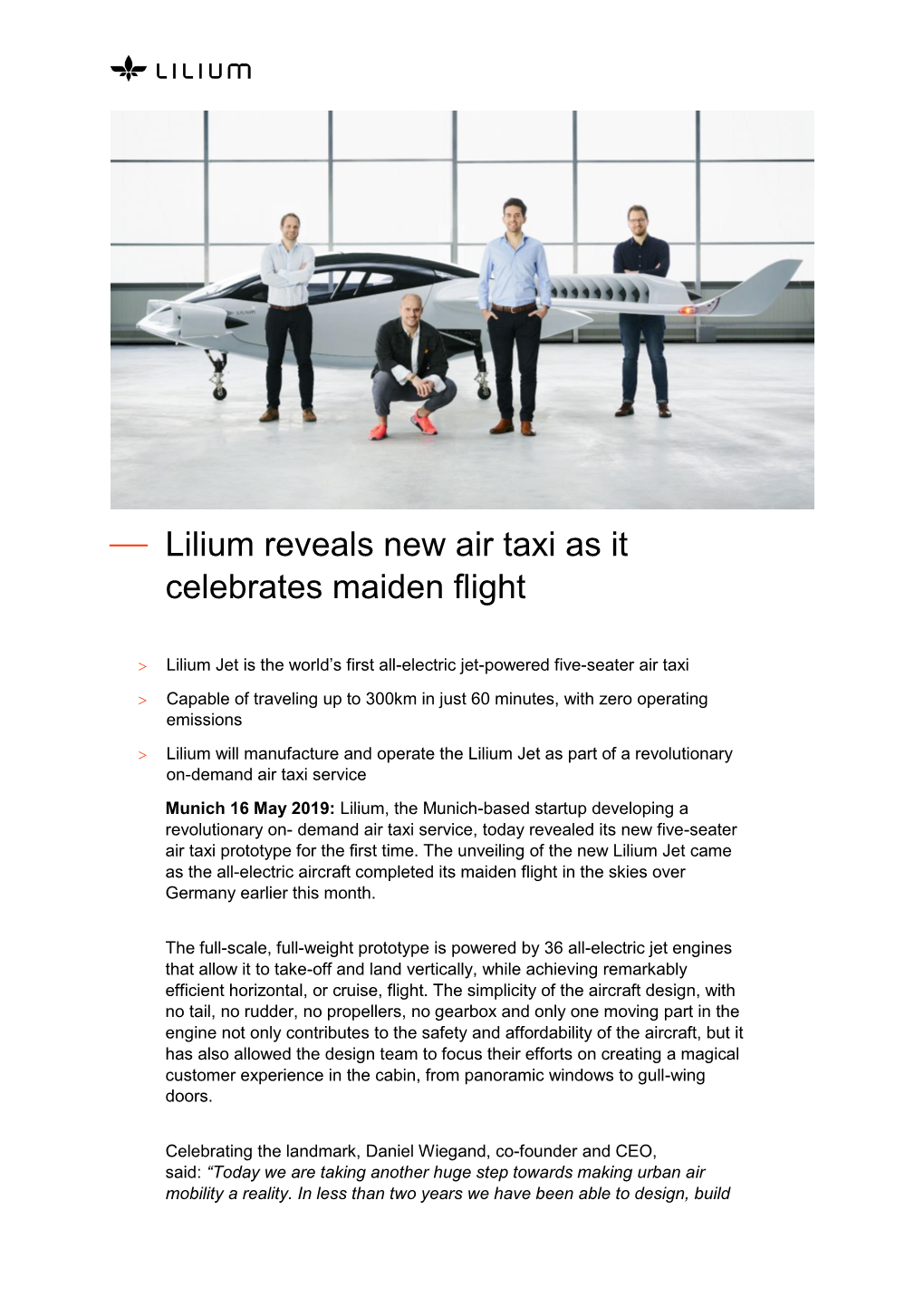 Lilium Reveals New Air Taxi As It Celebrates Maiden Flight