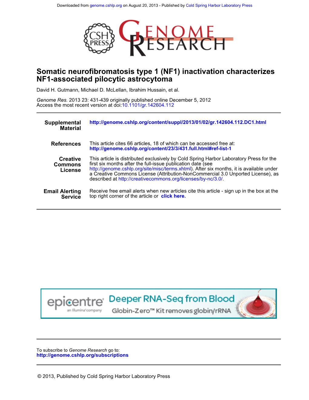 NF1) Inactivation Characterizes NF1-Associated Pilocytic Astrocytoma