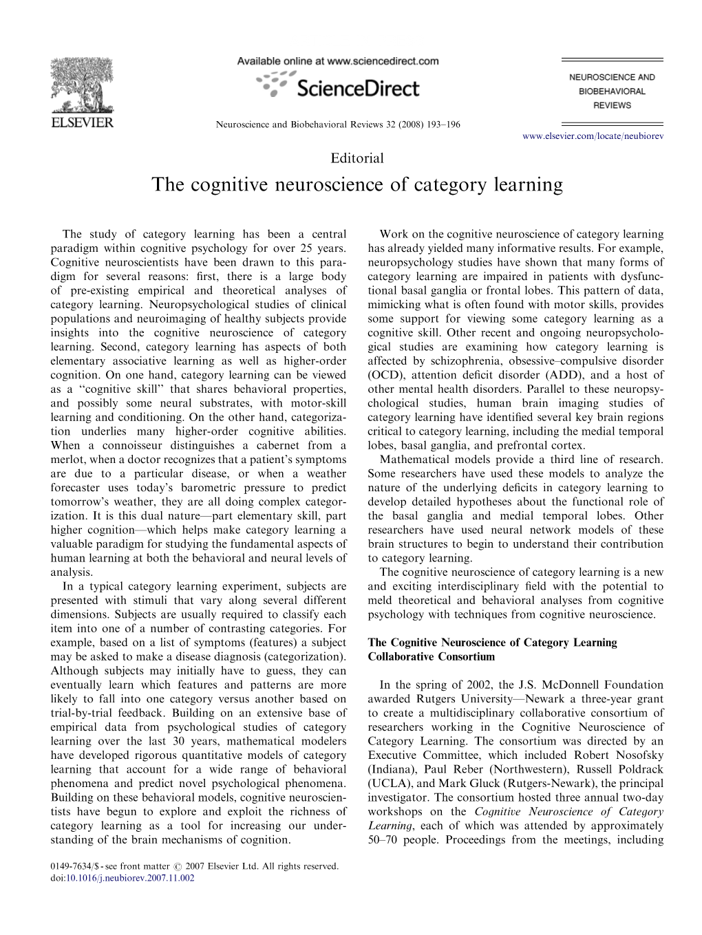 The Cognitive Neuroscience of Category Learning
