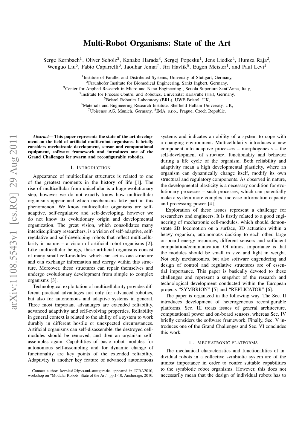 Multi-Robot Organisms: State of the Art