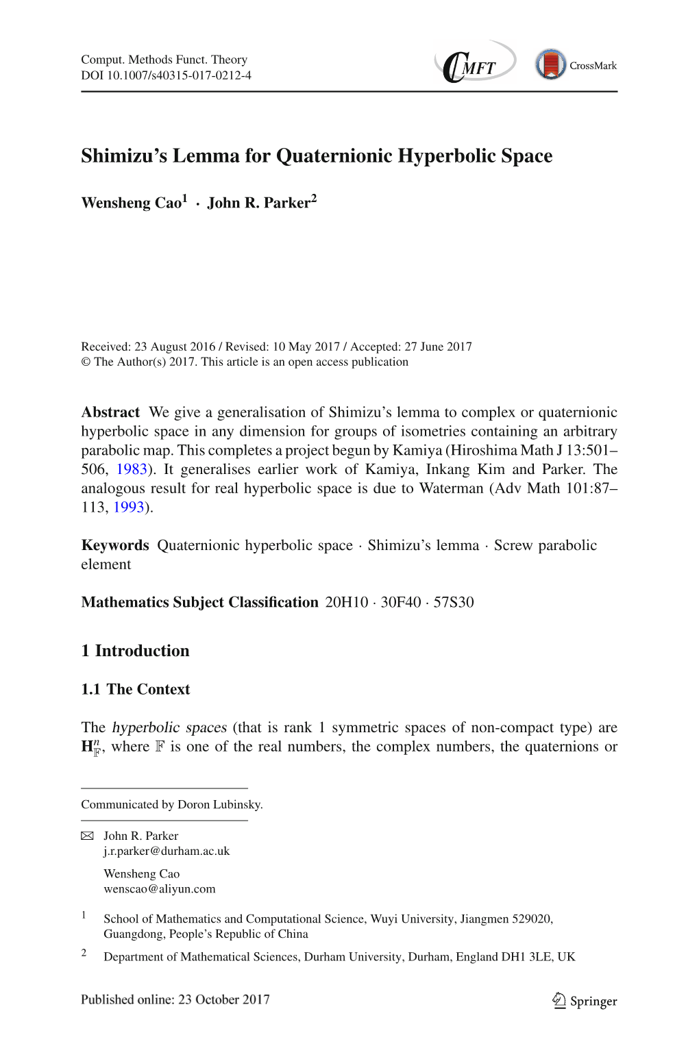 Shimizu's Lemma for Quaternionic Hyperbolic Space