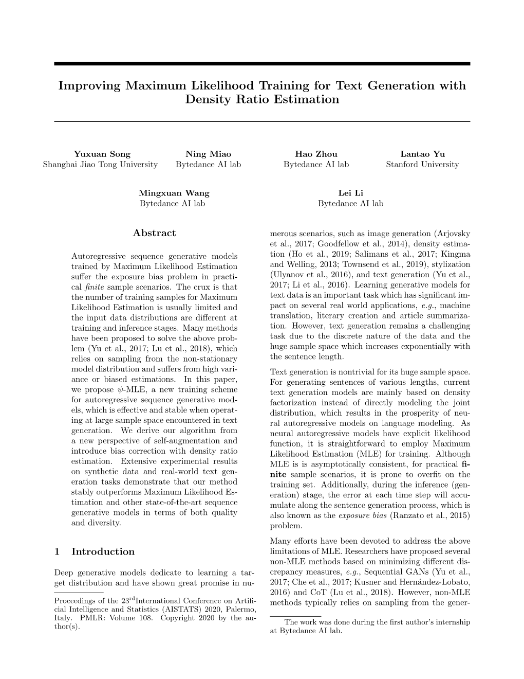 Improving Maximum Likelihood Training for Text Generation with Density Ratio Estimation