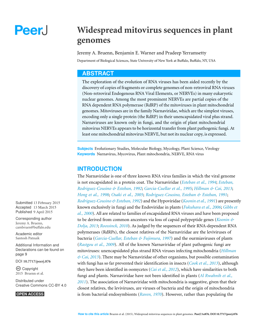 Widespread Mitovirus Sequences in Plant Genomes