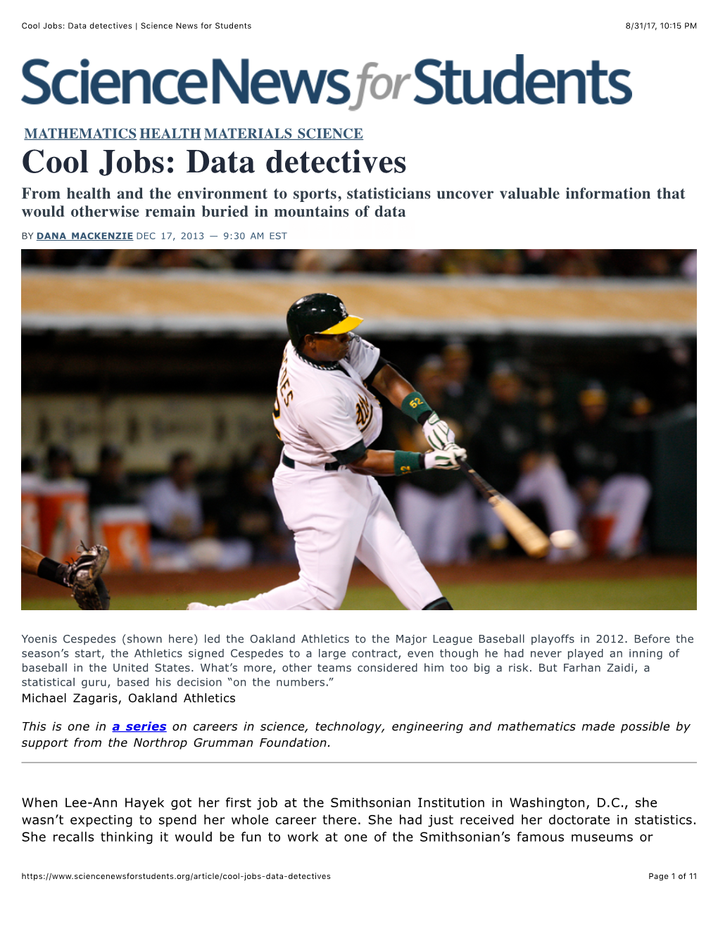 Cool Jobs: Data Detectives | Science News for Students 8/31/17, 10�15 PM