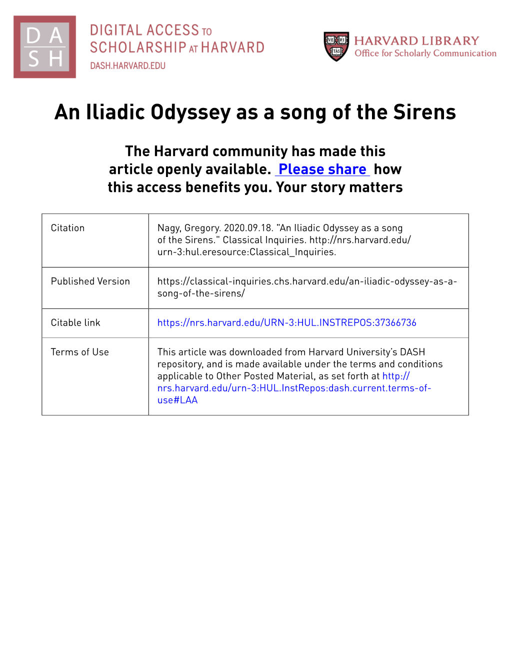 An Iliadic Odyssey As a Song of the Sirens