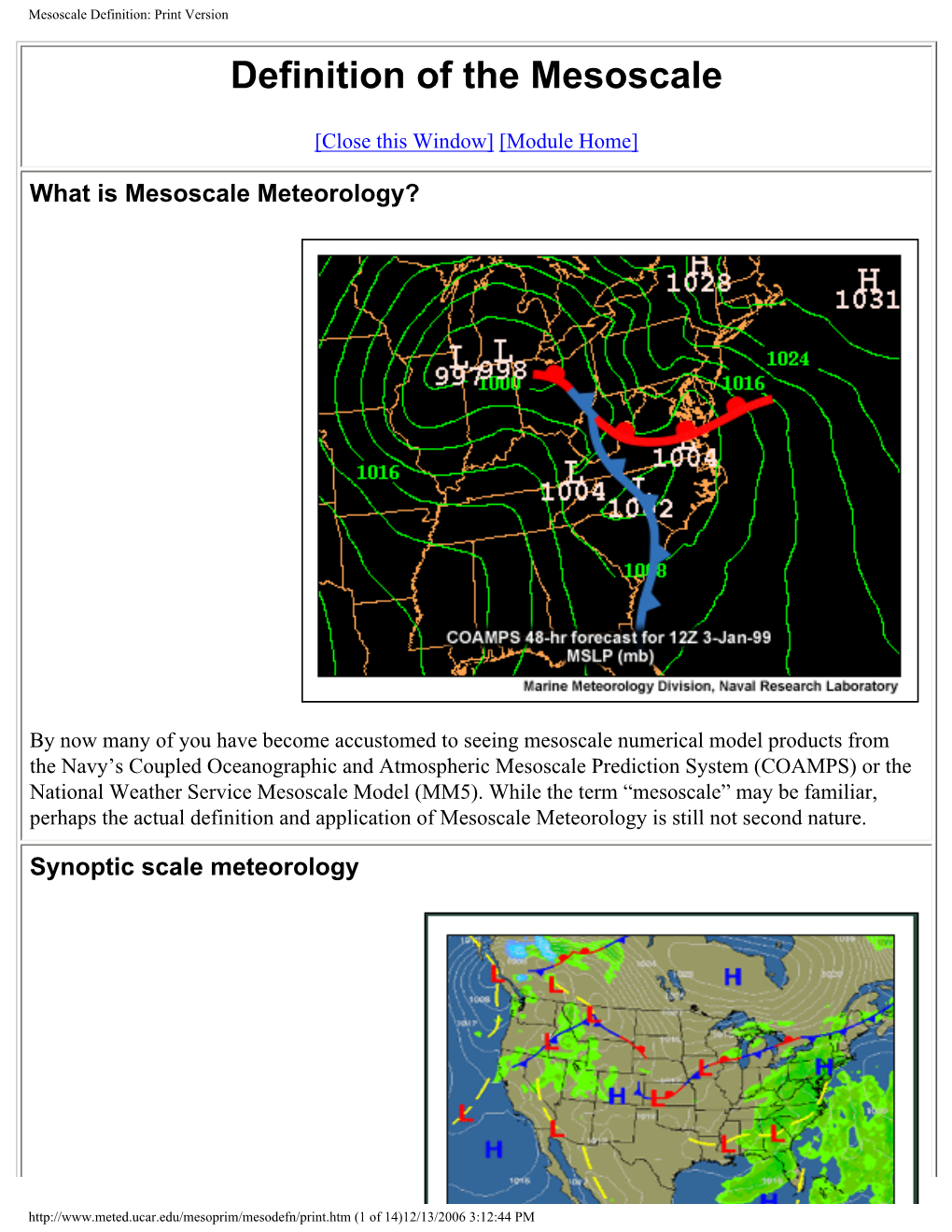 Mesoscale Definition: Print Version Definition of the Mesoscale