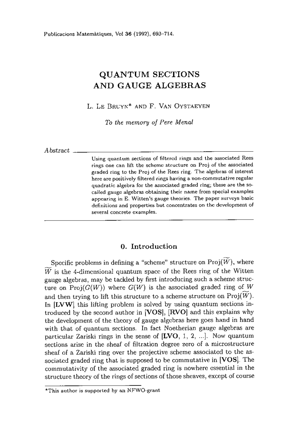 Quantum Sections and Gauge Algebras