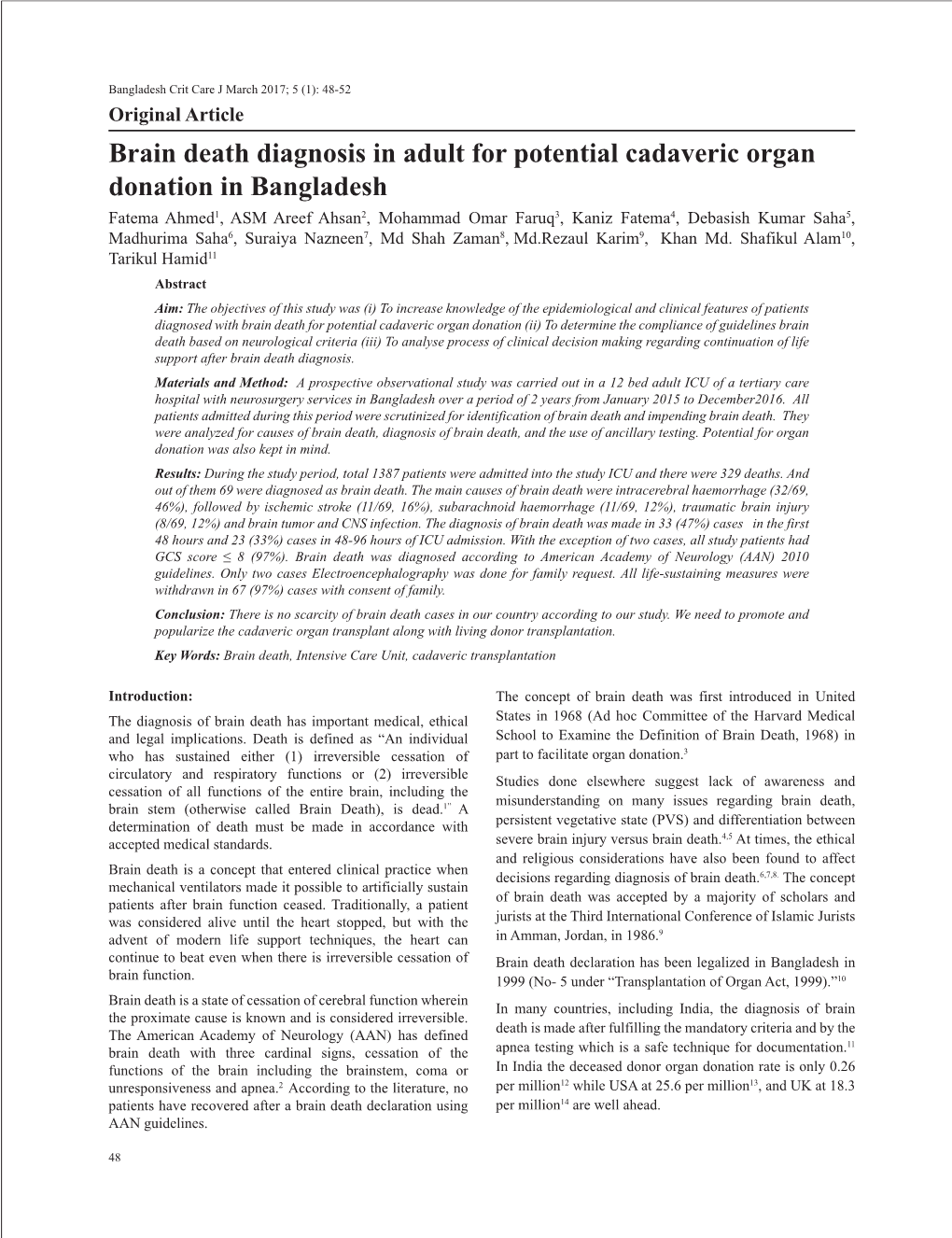 Brain Death Diagnosis in Adult for Potential Cadaveric Organ Donation