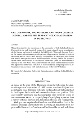 Old Dubrovnik, Young Serbia and Vague Croatia. Mental Maps in the Serb-Catholic Imagination in Dubrovnik