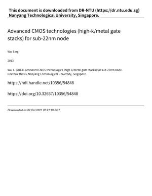 Advanced CMOS Technologies (High‑K/Metal Gate Stacks) for Sub‑22Nm Node
