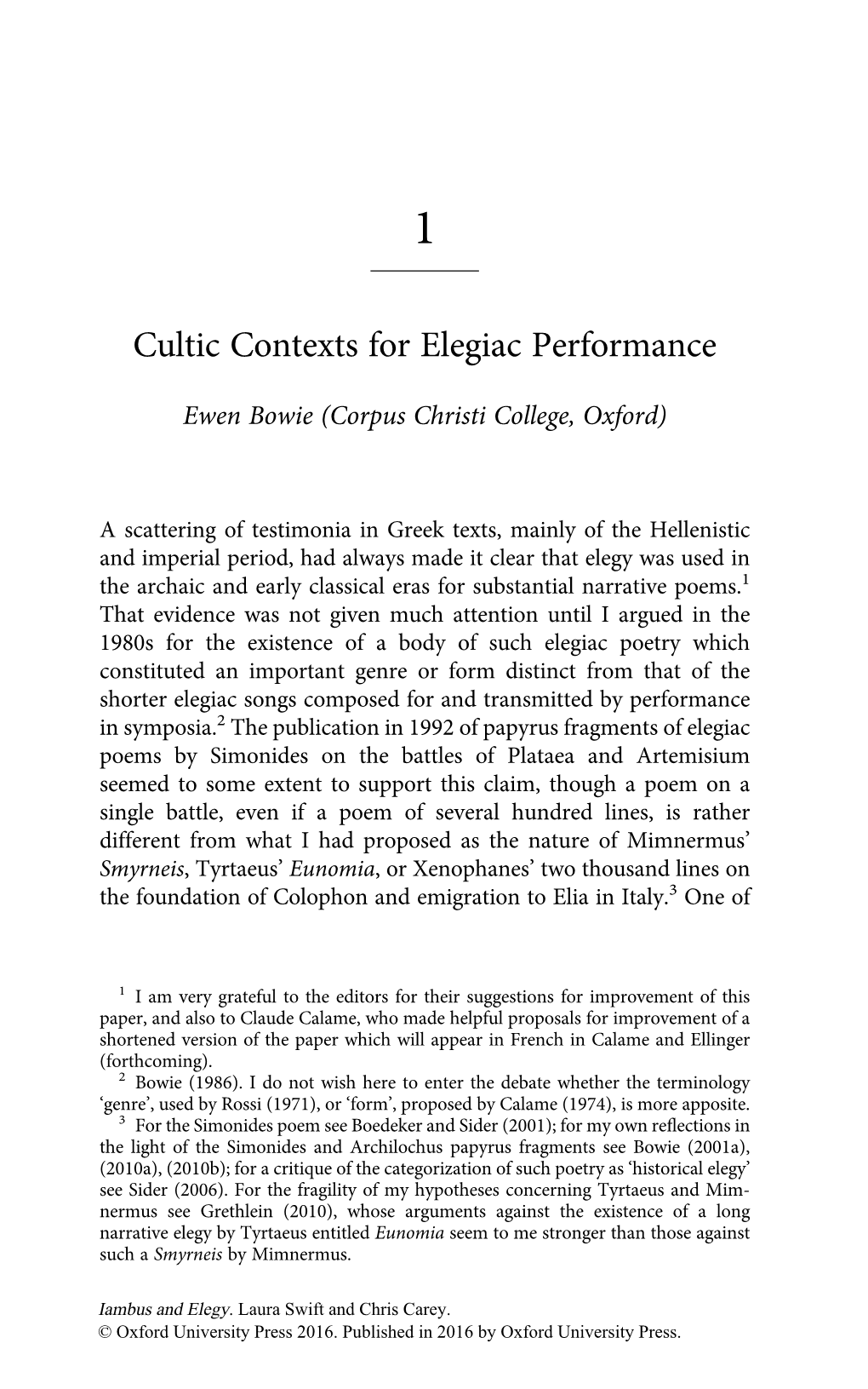 Cultic Contexts for Elegiac Performance