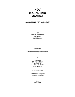 Hov Marketing Manual