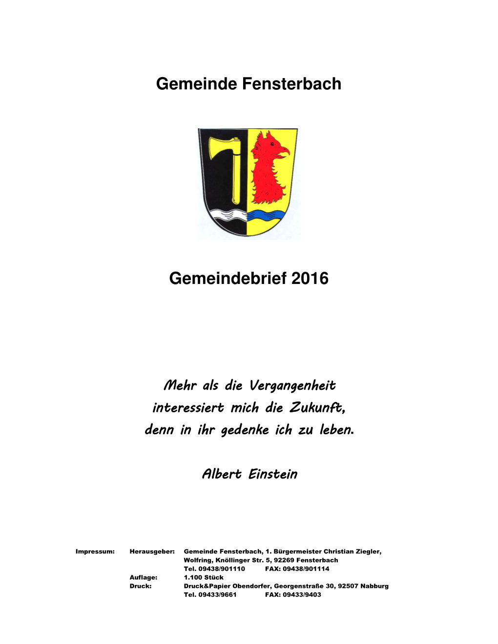 Gemeinde Fensterbach Gemeindebrief 2016