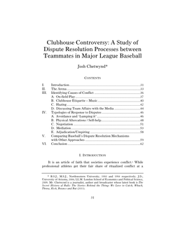 Clubhouse Controversy: a Study of Dispute Resolution Processes Between Teammates in Major League Baseball