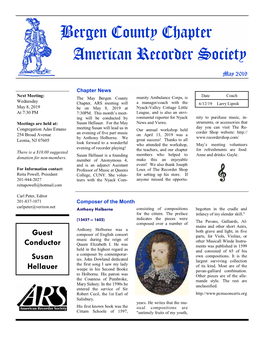 Bergen County Chapter American Recorder Society May 2019