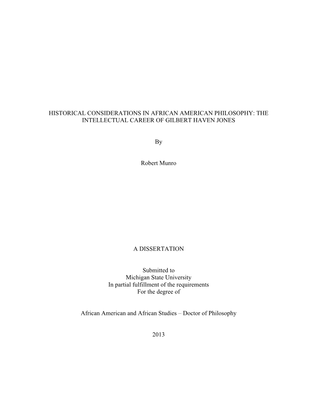 Historical Considerations in African American Philosophy: the Intellectual Career of Gilbert Haven Jones