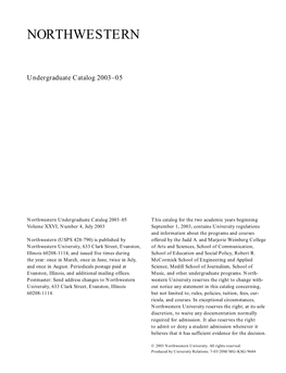 Northwestern University Undergraduate Catalog 2003-05
