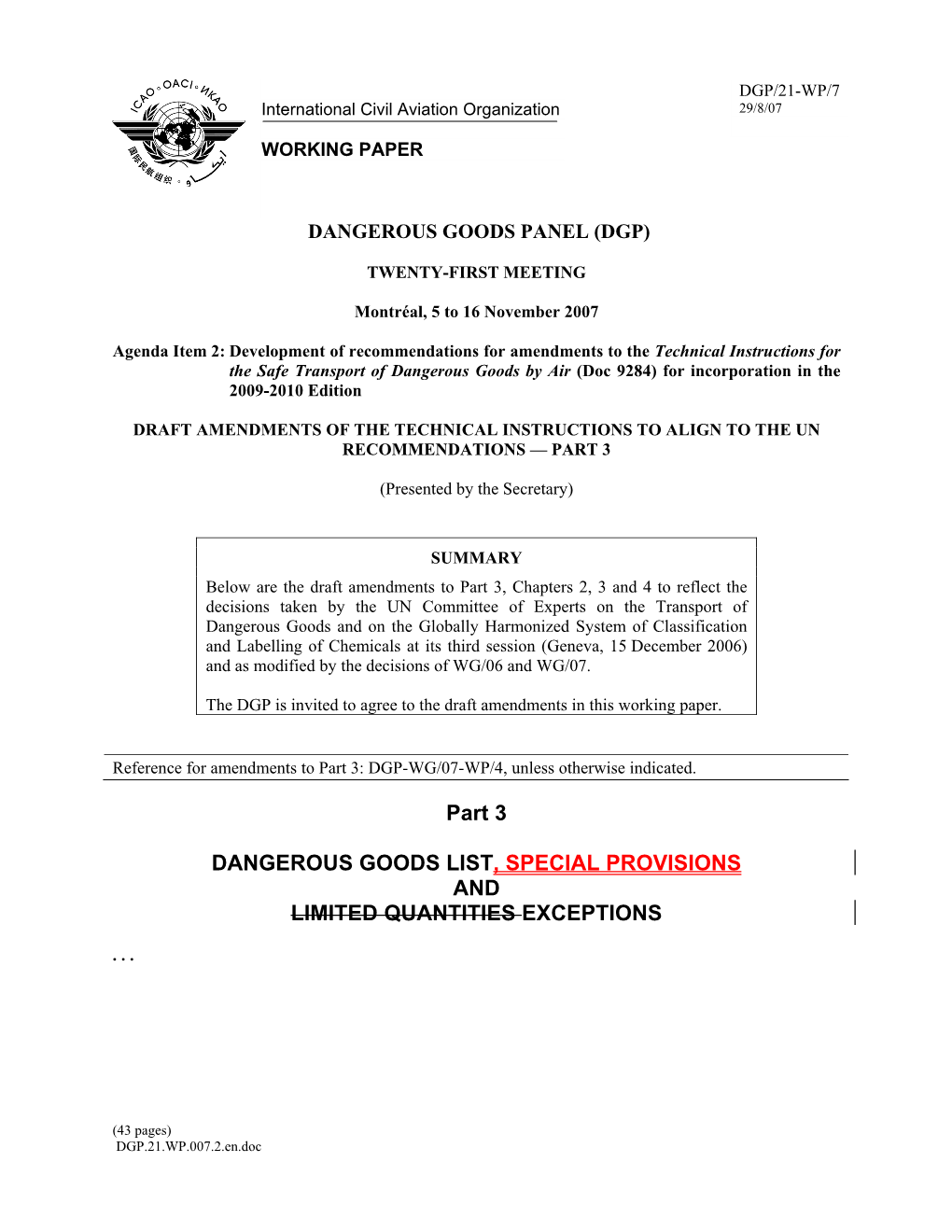 Part 3 DANGEROUS GOODS LIST, SPECIAL PROVISIONS