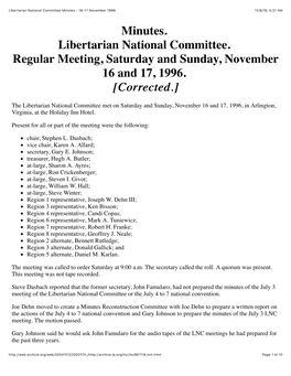 Libertarian National Committee Minutes - 16-17 November 1996 12/6/19, 5�31 AM