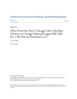 Who Owns the View? Chicago Cubs V. Rooftop Owners, Or Chicago National League Ball Club, Inc