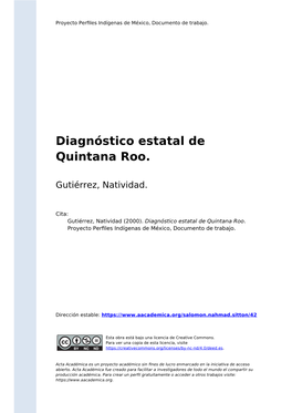 Diagnóstico Estatal De Quintana Roo