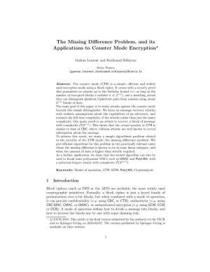 The Missing Difference Problem, and Its Applications to Counter Mode