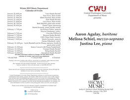 Aaron Agulay, Baritone Melissa Schiel, Mezzo-Soprano Justina Lee, Piano