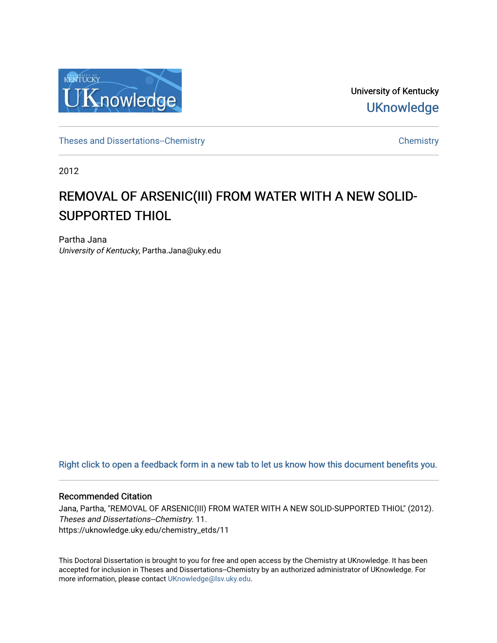 Removal of Arsenic(Iii) from Water with a New Solid- Supported Thiol